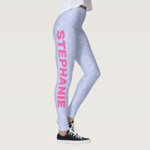 Custom name School team Light blue white flower Le Leggings