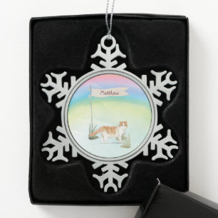 Custom Name Scottish Fold Cat Pet Snowflake Pewter Christmas Ornament