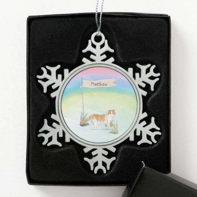 Custom Name Scottish Fold Cat Pet Snowflake Pewter Christmas Ornament (Box)