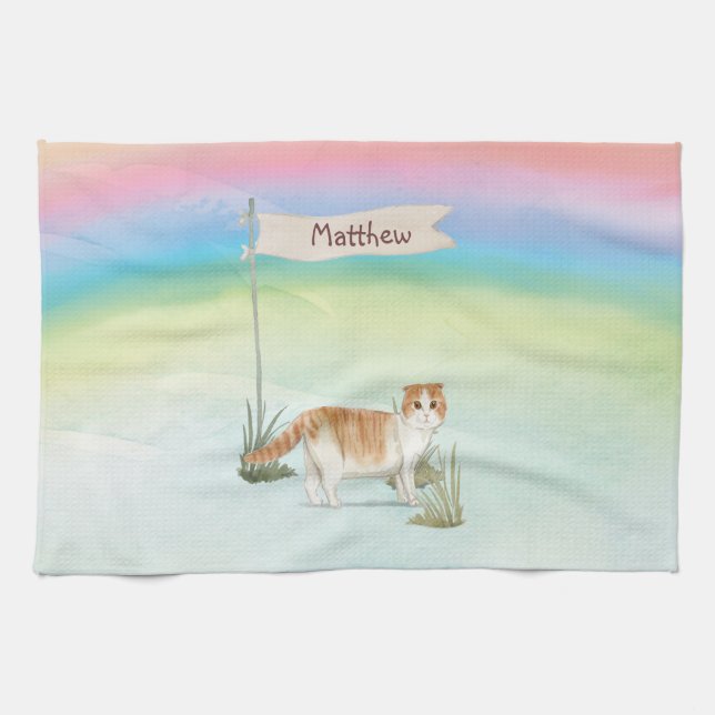 Custom Name Scottish Fold Cat Pet Tea Towel (Horizontal)