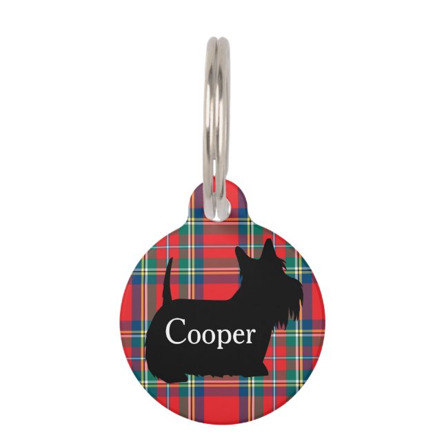 Custom Name Scottish Terrier Dog Plaid Pet ID Tag (Front)