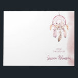 Custom Name Script Boho Dream Catcher Watercolor Notepad<br><div class="desc">Easily personalise this modern whimsical notepad featuring a hand painted watercolor blush pink dream catcher and your custom name.</div>