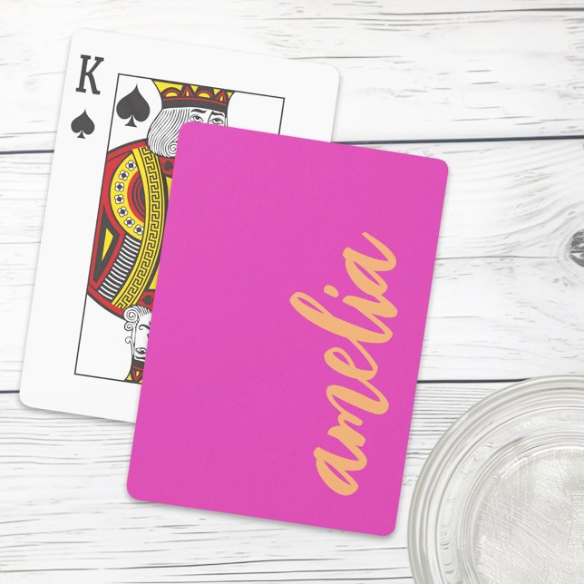 Custom name script bold magenta orange playing cards (Custom name script bold magenta orange poker cards)