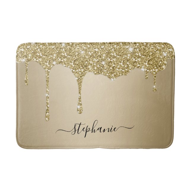 Custom Name Script Gold Glitter Sparkle Bath Mat (Front)