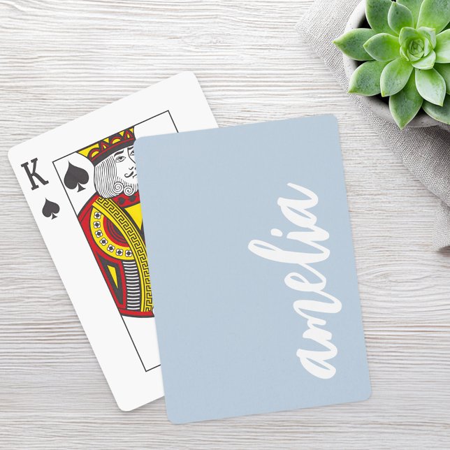 Custom name script light dusty blue and white playing cards (Custom name script light dusty blue and white poker cards)