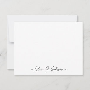 Custom Name Script Minimalist White Flat Note Card