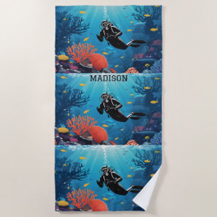 Custom Name Scuba Diver Beach Towel