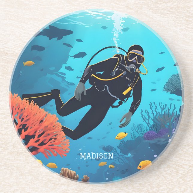 Custom Name Scuba Diver Coaster (Front)