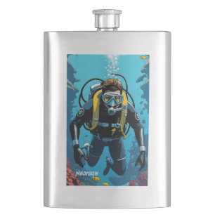 Custom Name Scuba Diver Hip Flask