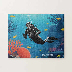 Custom Name Scuba Diver Jigsaw Puzzle