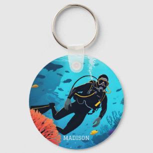 Custom Name Scuba Diver Key Ring