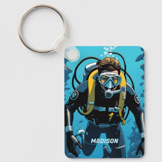 Custom Name Scuba Diver Key Ring (Front)