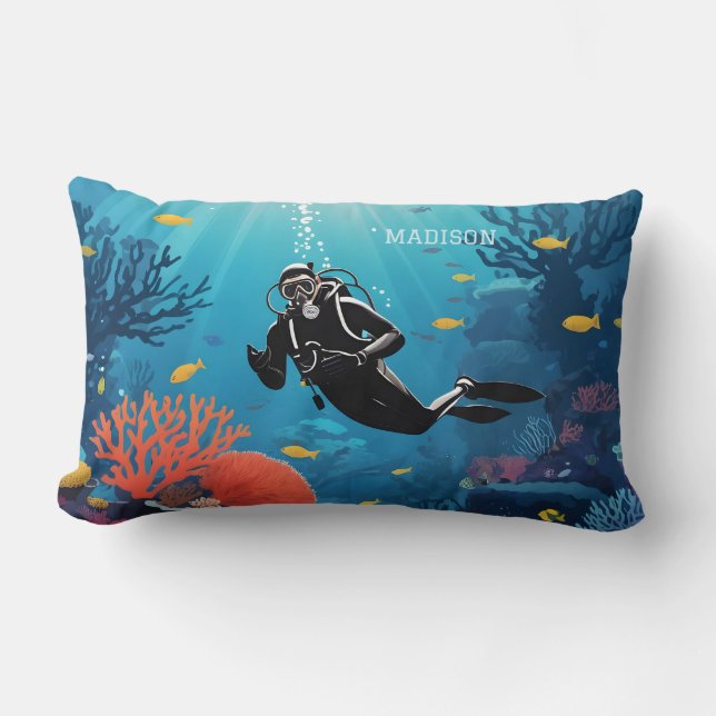 Custom Name Scuba Diver Lumbar Cushion (Front)