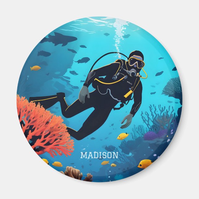 Custom Name Scuba Diver Magnet (Front)