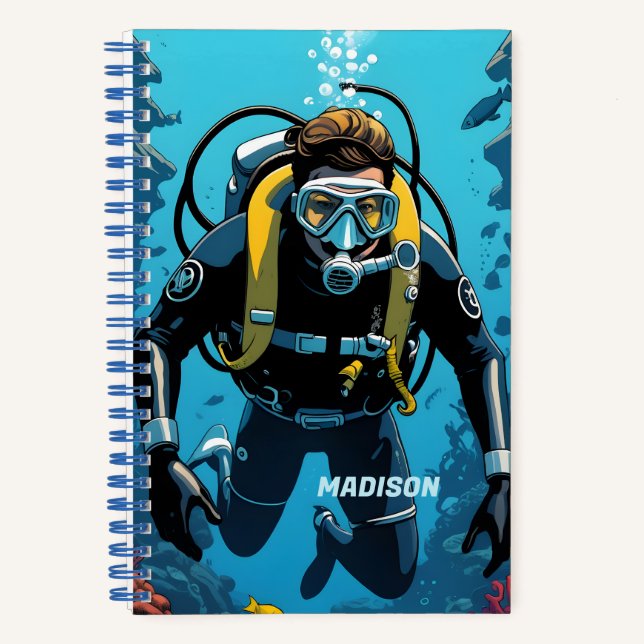 Custom Name Scuba Diver Notebook (Front)