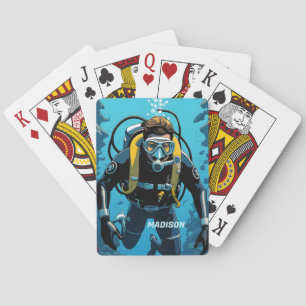 Custom Name Scuba Diver Playing Cards