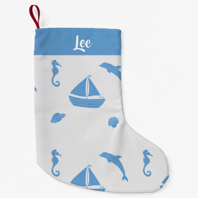 Custom name sea life small christmas stocking (Front)