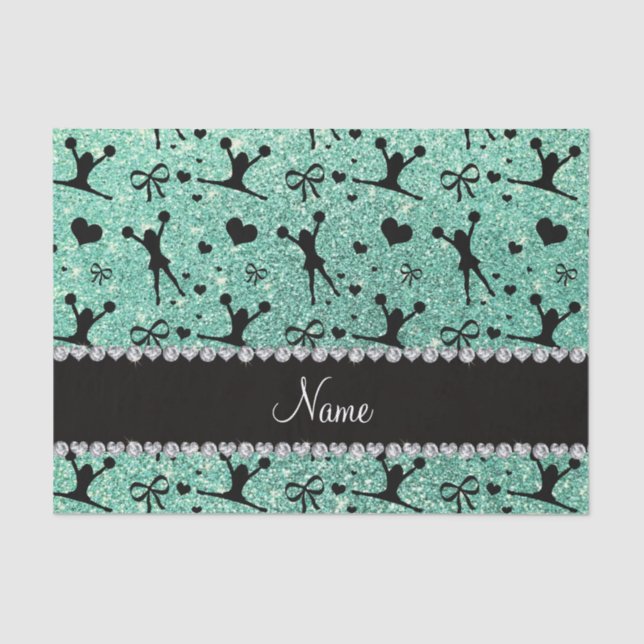 Custom name seafoam green glitter cheerleading tissue paper (Front)