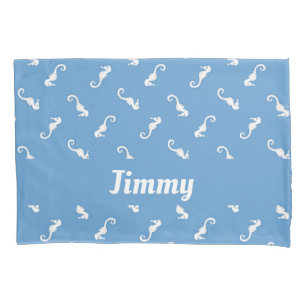 Custom name seahorses on blue pillowcase