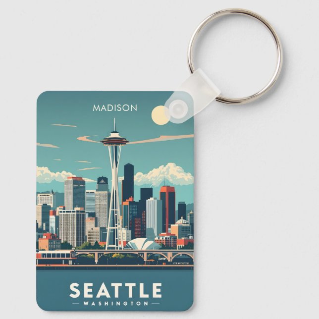 Custom Name Seattle Washington Key Ring (Back)