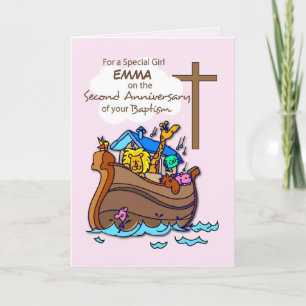 Custom Name Second Anniversary of Baptism Girl Ark Card
