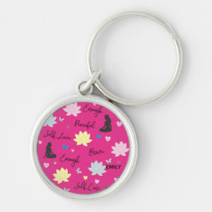 Custom Name Self Love Pink Floral Key Ring