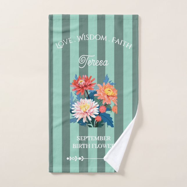Custom Name September Birth Flower Towel Set  (Hand Towel)