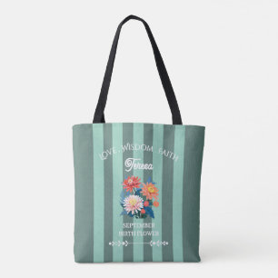 Custom Name September Birth Flower Towel Set Tote Bag