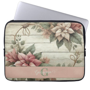 Custom Name Shabby Chic Pastel Poinsettias Garland Laptop Sleeve