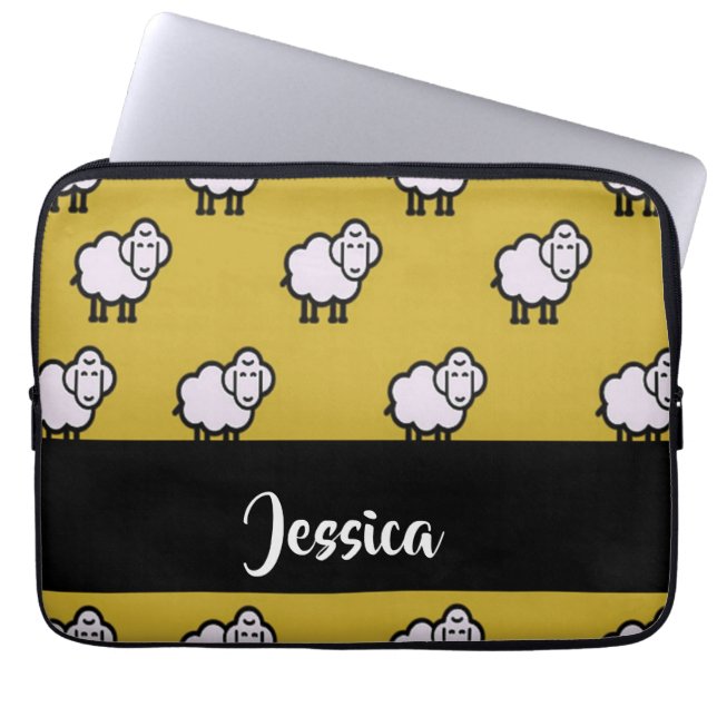 Custom name sheep brown pattern laptop sleeve (Front)