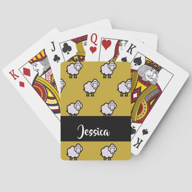 Custom name sheep brown pattern playing cards (Back)