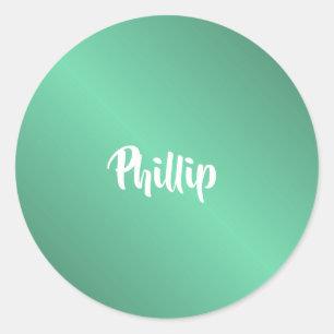 Custom name shiny turquoise classic round sticker