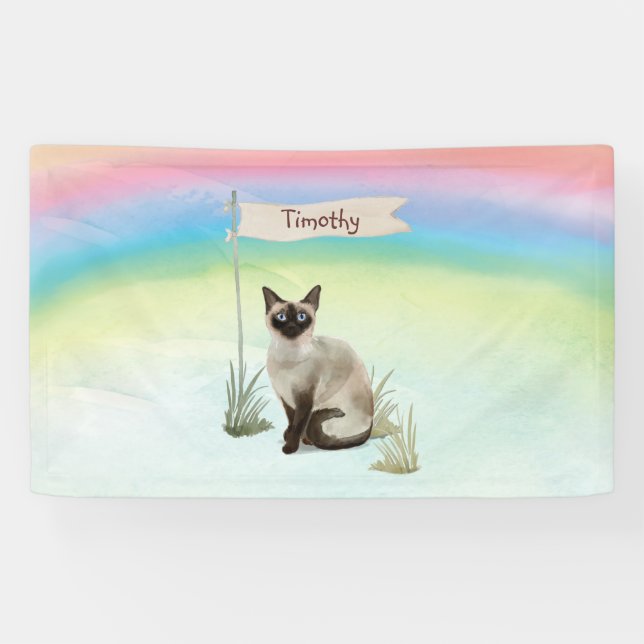 Custom Name Siamese Cat Pet Banner (Horizontal)