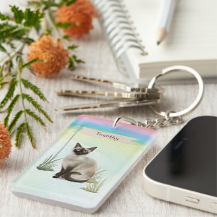 Custom Name Siamese Cat Pet Key Ring
