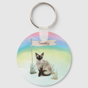 Custom Name Siamese Cat Pet Key Ring