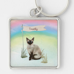 Custom Name Siamese Cat Pet Key Ring