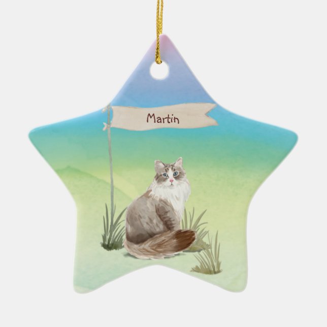 Custom Name Siberian Cat Pet Ceramic Ornament (Front)