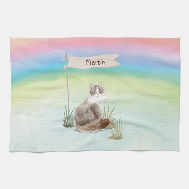 Custom Name Siberian Cat Pet Tea Towel (Horizontal)