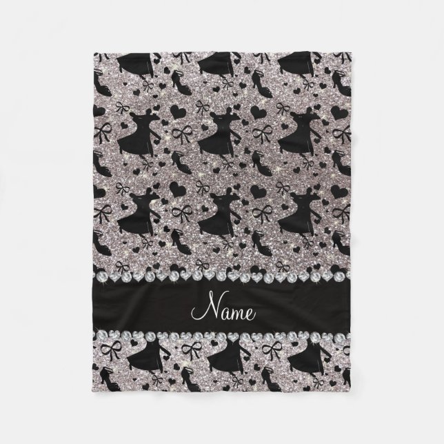Custom name silver glitter ballroom dancing fleece blanket (Front)