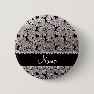 Custom name silver glitter cheerleading 6 cm round badge