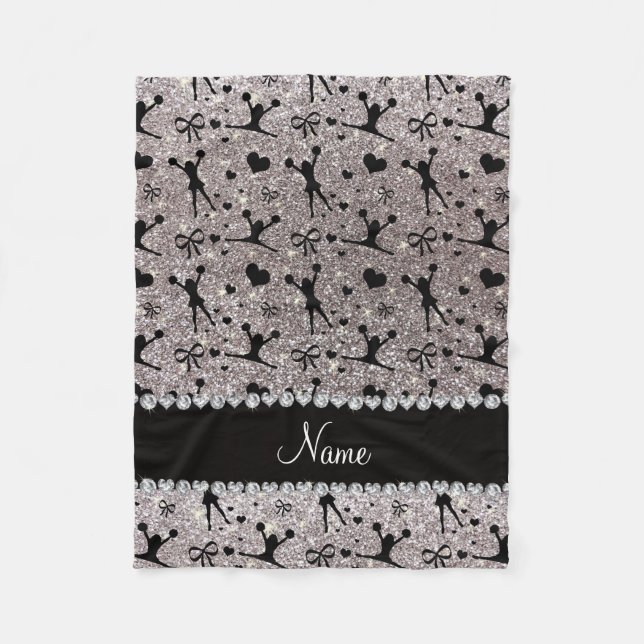 Custom name silver glitter cheerleading fleece blanket (Front)