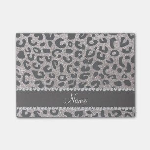 Custom name silver glitter cheetah print post-it notes