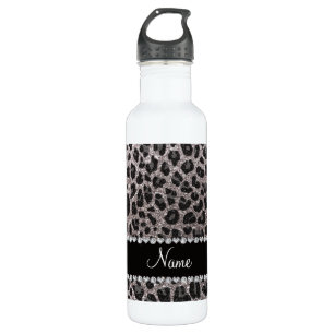 Custom name silver glitter leopard spots 710 ml water bottle