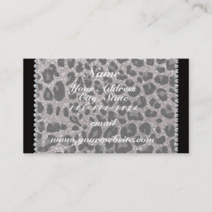 Custom name silver glitter leopard spots business card