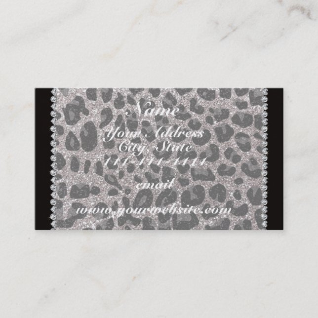 Custom name silver glitter leopard spots business card (Front)