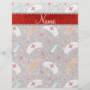 Custom name silver glitter nurse hats heart flyer