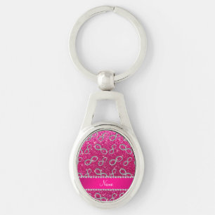 Custom name silver infinity neon hot pink glitter key ring