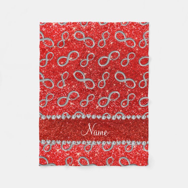 Custom name silver infinity neon red glitter fleece blanket (Front)