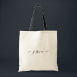 Custom Name Simple Feminine Girly Black Script Tote Bag<br><div class="desc">Custom Name Simple Feminine Girly Black Script Tote Bag
Great gift idea for your bridesmaids,  friends and family.</div>