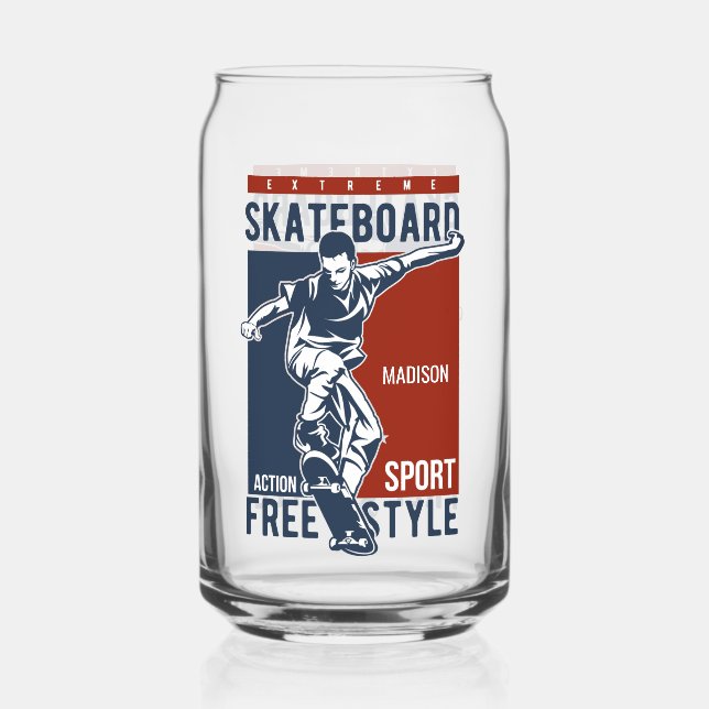 Custom name Skateboarding Can Glass (Front)